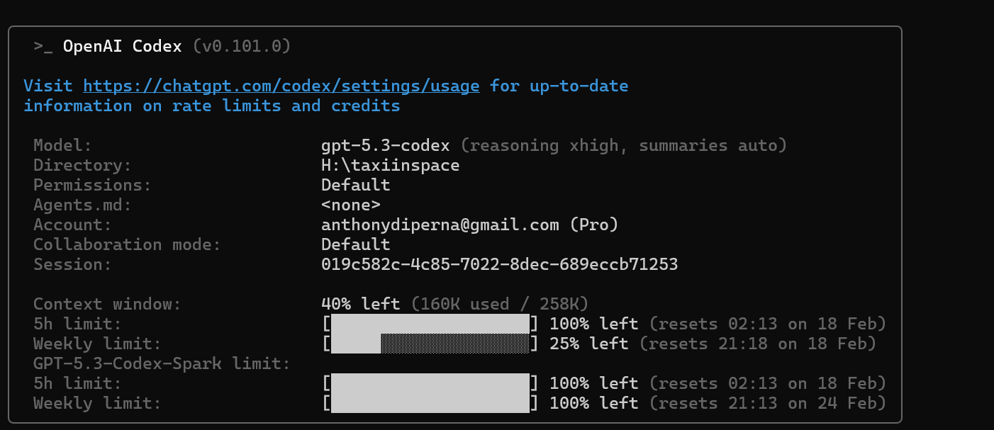 Codex usage at 75% after carrying the week